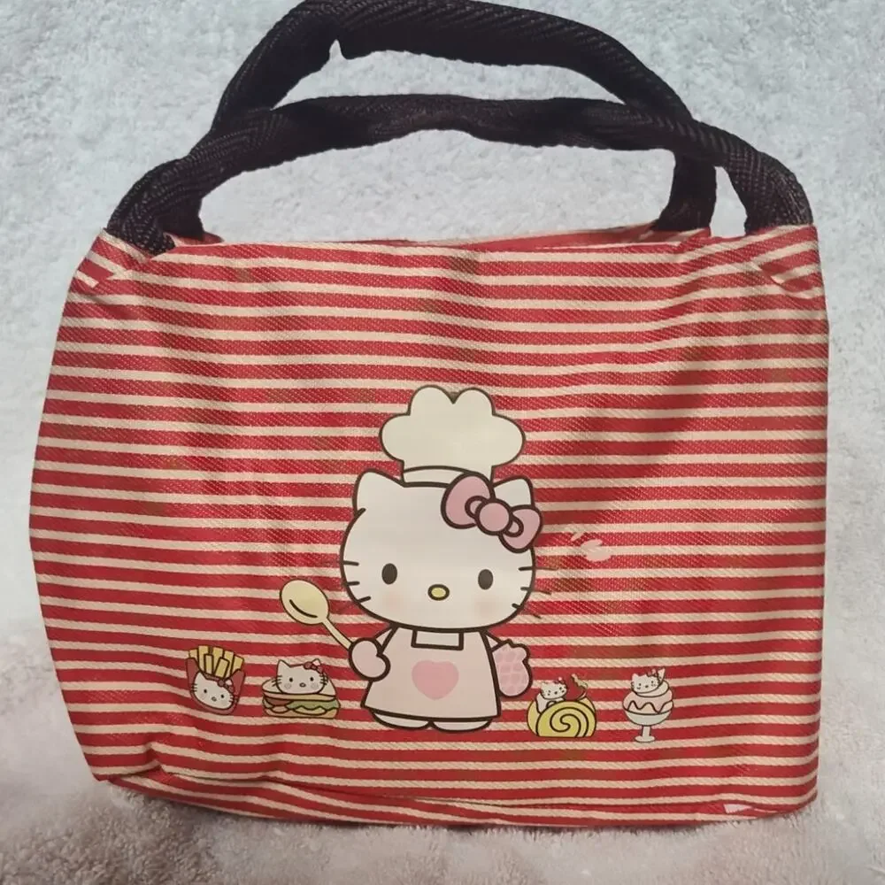 Hello Kitty Chef Lunch Tote Bag Red White Striped Zip Top Kawaii Cute - New
